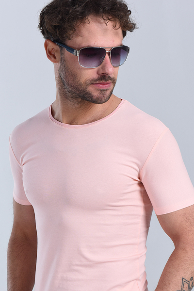Erkek Pudra Bisiklet Yaka Slim Fit T-Shirt
