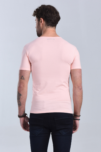 Erkek Pudra Bisiklet Yaka Slim Fit T-Shirt