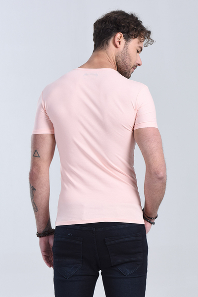 M Store - Erkek Pudra V Yaka Slim Fit T-Shirt