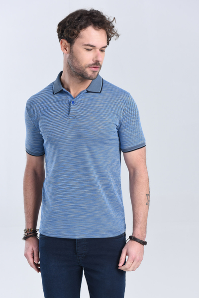 Erkek Saks Mavi Polo Yaka Regular T-Shirt