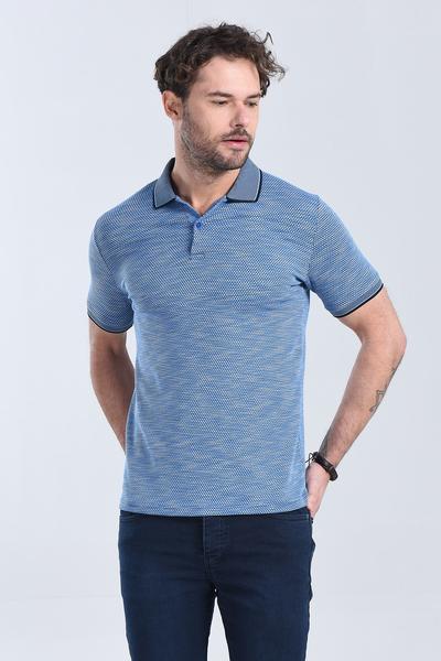 Erkek Saks Mavi Polo Yaka Regular T-Shirt