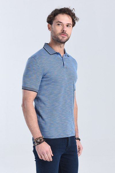 Erkek Saks Mavi Polo Yaka Regular T-Shirt