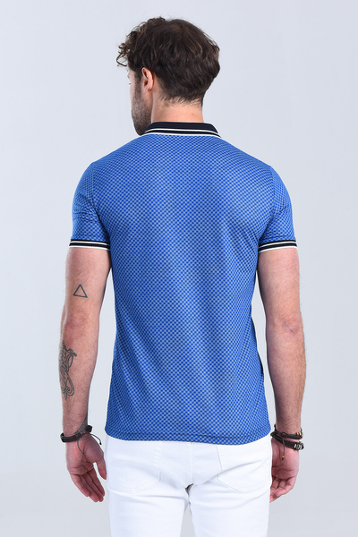 Erkek Saks Mavi Polo Yaka Regular T-Shirt
