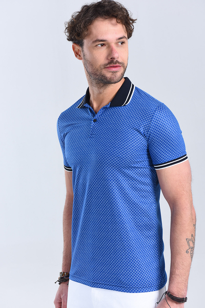 Erkek Saks Mavi Polo Yaka Regular T-Shirt