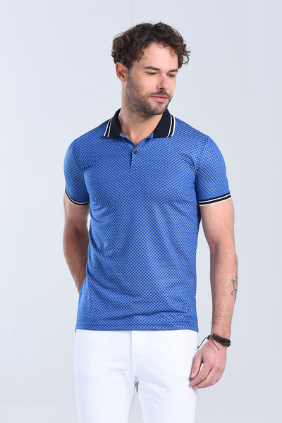 Erkek Saks Mavi Polo Yaka Regular T-Shirt