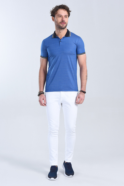 M Store - Erkek Saks Mavi Polo Yaka Regular T-Shirt