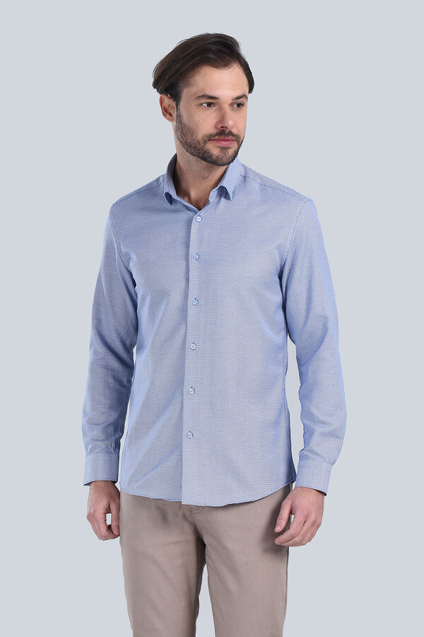 Erkek Saks Mavi Slim Fit Gömlek - 1