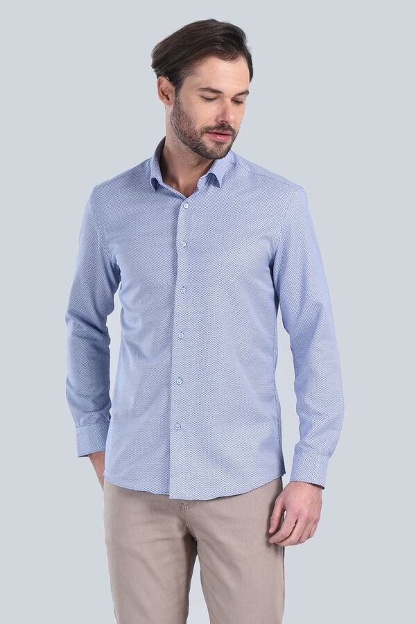 Erkek Saks Mavi Slim Fit Gömlek - 3
