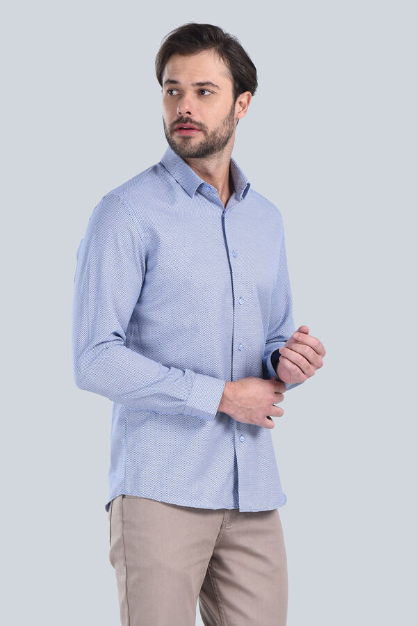 Erkek Saks Mavi Slim Fit Gömlek - 4