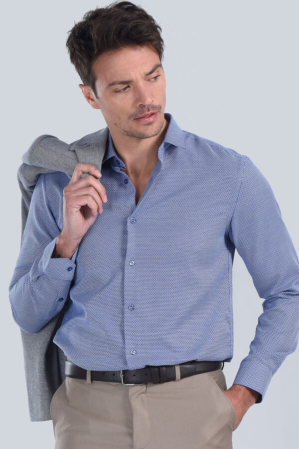 Erkek Saks Mavi Slim Fit Gömlek - 1
