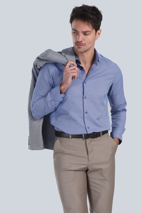 Erkek Saks Mavi Slim Fit Gömlek - 2