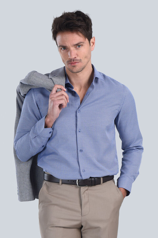 Erkek Saks Mavi Slim Fit Gömlek - 3