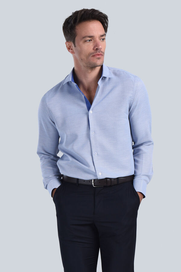 Erkek Saks Mavi Slim Fit Gömlek - 1