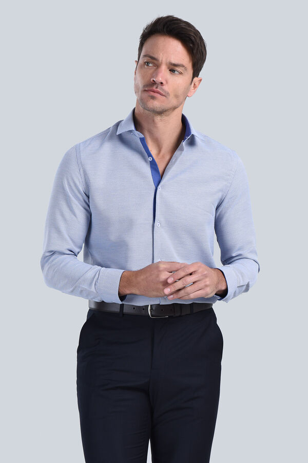 Erkek Saks Mavi Slim Fit Gömlek - 2
