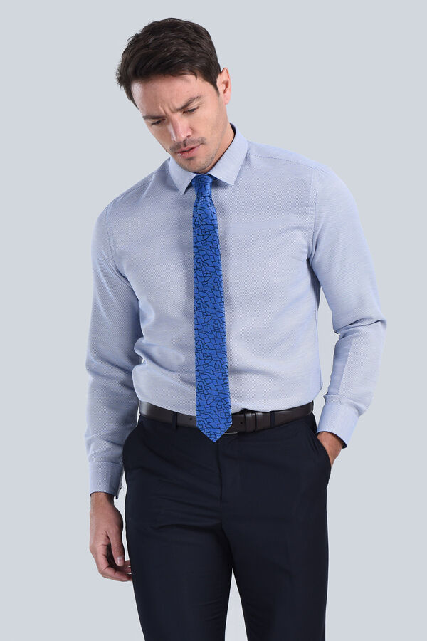 Erkek Saks Mavi Slim Fit Gömlek - 4