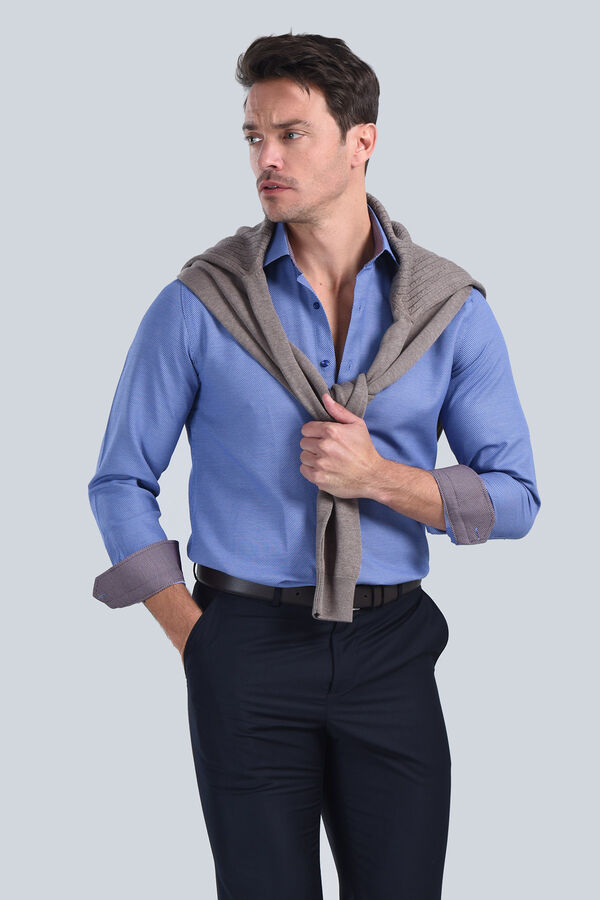 Erkek Saks Mavi Slim Fit Gömlek - 2