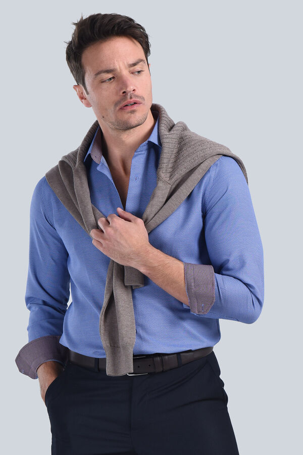 Erkek Saks Mavi Slim Fit Gömlek - 3