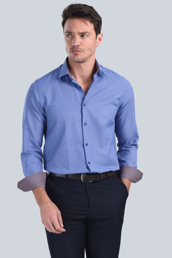 Erkek Saks Mavi Slim Fit Gömlek - 4