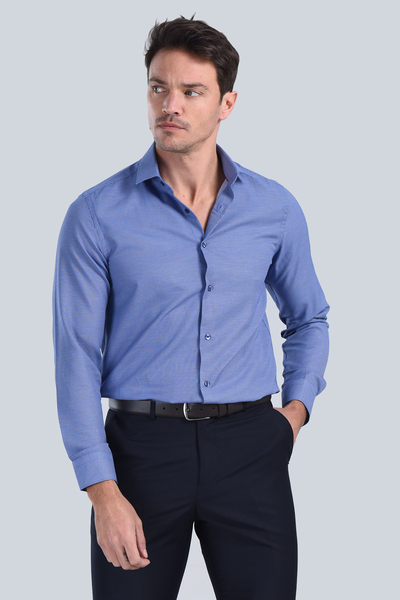 Erkek Saks Mavi Slim Fit Gömlek