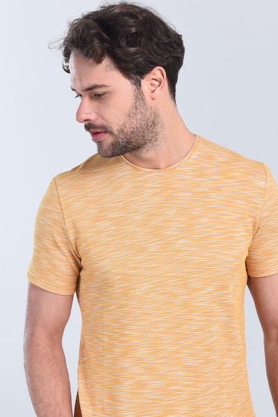 Erkek Sari Bisiklet Yaka Regular T-Shirt