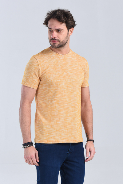 Erkek Sari Bisiklet Yaka Regular T-Shirt