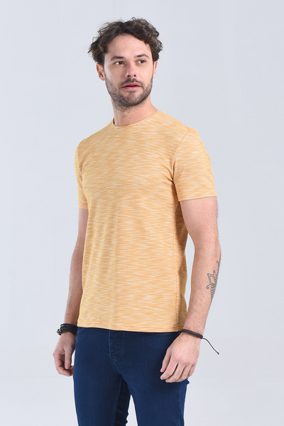 M Store - Erkek Sari Bisiklet Yaka Regular T-Shirt