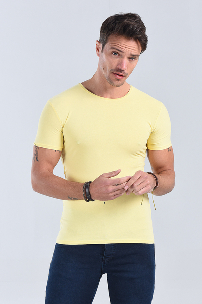 Erkek Sari Bisiklet Yaka Slim Fit T-Shirt