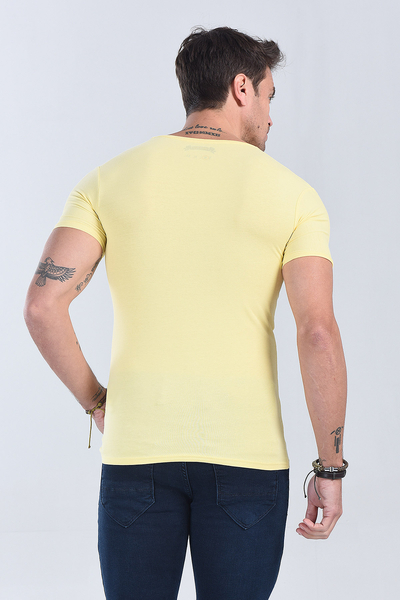 Erkek Sari Bisiklet Yaka Slim Fit T-Shirt