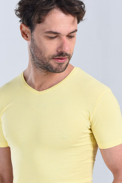 Erkek Sari V Yaka Slim Fit T-Shirt