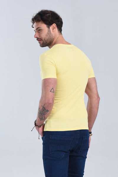 Erkek Sari V Yaka Slim Fit T-Shirt