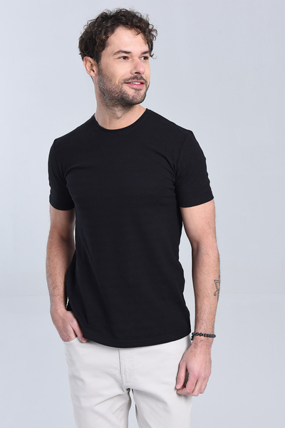 Erkek Siyah Bisiklet Yaka Regular T-Shirt