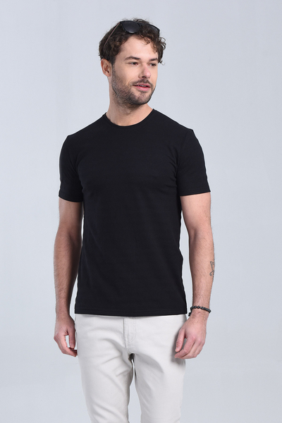 Erkek Siyah Bisiklet Yaka Regular T-Shirt