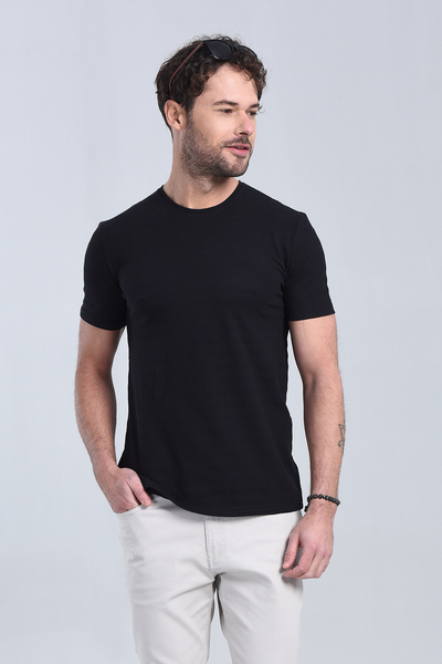 M Store - Erkek Siyah Bisiklet Yaka Regular T-Shirt