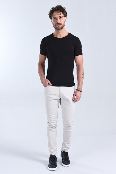 M Store - Erkek Siyah Bisiklet Yaka Slim Fit T-Shirt