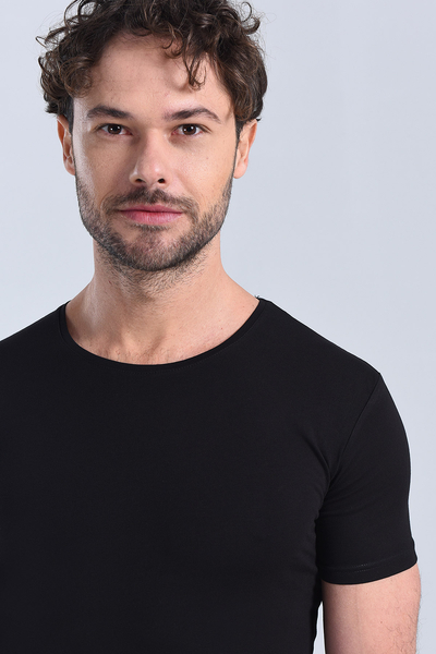 Erkek Siyah Bisiklet Yaka Slim Fit T-Shirt