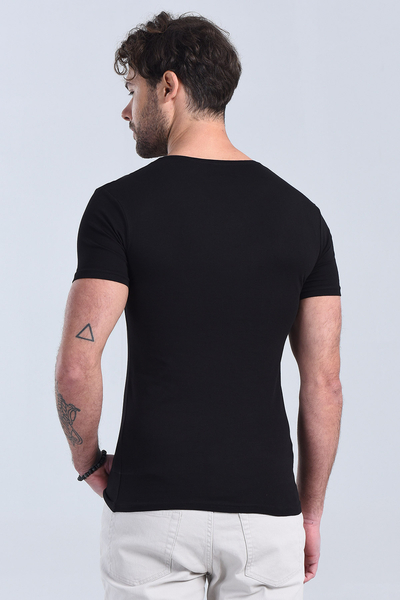 Erkek Siyah Bisiklet Yaka Slim Fit T-Shirt
