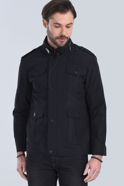 Erkek Siyah Modern Fit Mont
