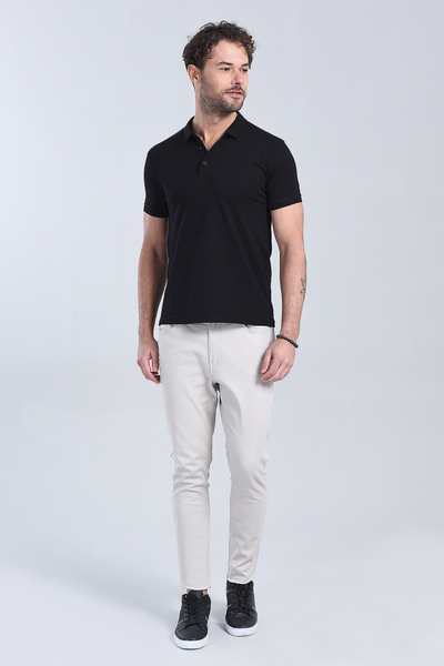 M Store - Erkek Siyah Polo Yaka Regular T-Shirt
