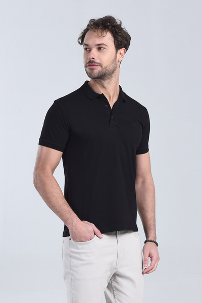 Erkek Siyah Polo Yaka Regular T-Shirt