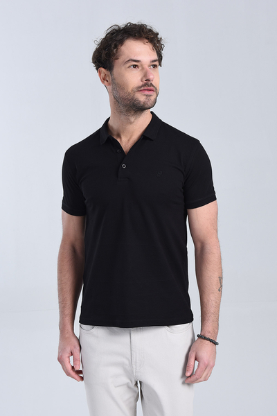 Erkek Siyah Polo Yaka Regular T-Shirt