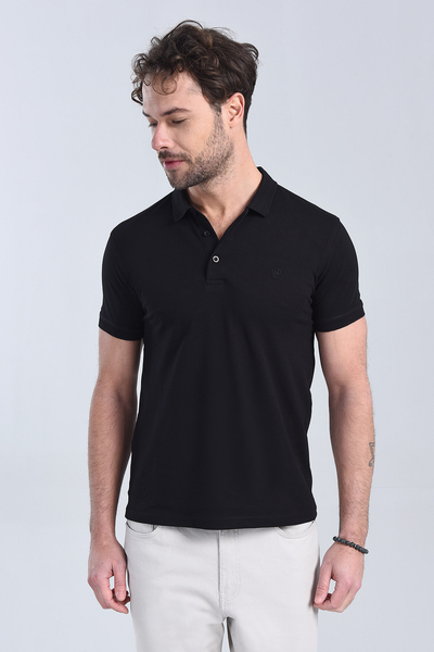 Erkek Siyah Polo Yaka Regular T-Shirt