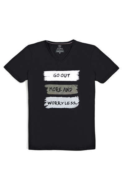 M Store - Erkek Siyah V Yaka Regular T-Shirt