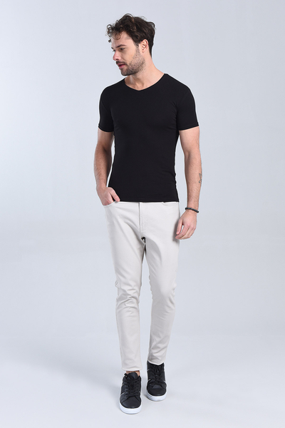 M Store - Erkek Siyah V Yaka Slim Fit T-Shirt