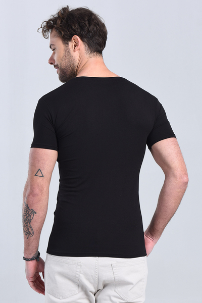 Erkek Siyah V Yaka Slim Fit T-Shirt