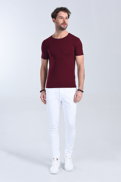 M Store - Erkek Vişne Çürüğü Bisiklet Yaka Slim Fit T-Shirt