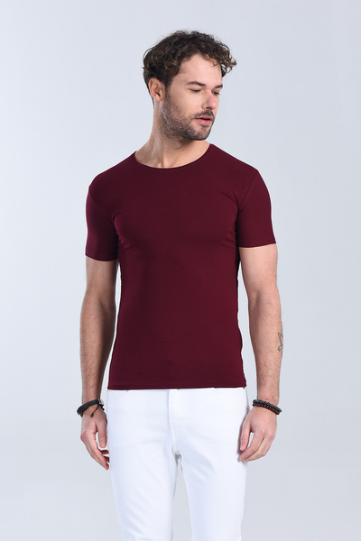Erkek Vişne Çürüğü Bisiklet Yaka Slim Fit T-Shirt