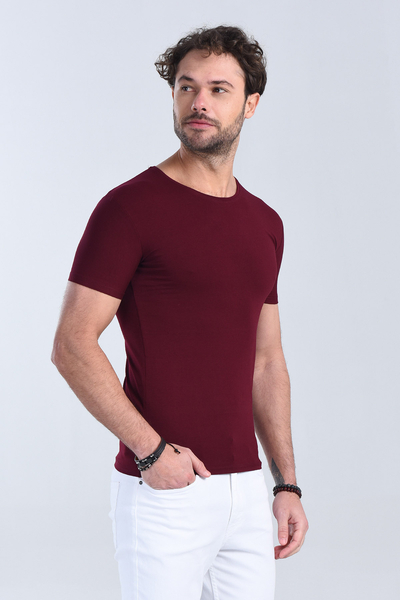 Erkek Vişne Çürüğü Bisiklet Yaka Slim Fit T-Shirt