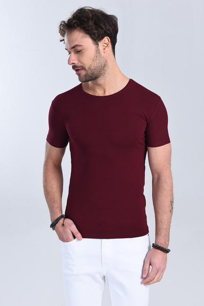 Erkek Vişne Çürüğü Bisiklet Yaka Slim Fit T-Shirt