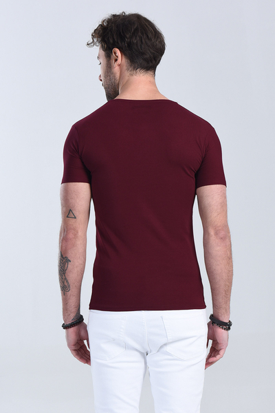 Erkek Vişne Çürüğü Bisiklet Yaka Slim Fit T-Shirt